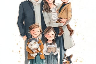 amazing family portrait watercolor portrait