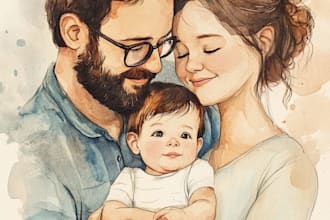 custom watercolor family portrait from photo