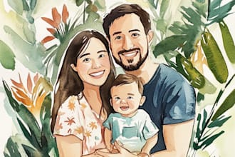 custom watercolor family portrait from photo