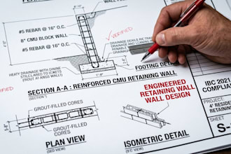 design concrete, cmu, and gravity retaining walls with full calculations in USA