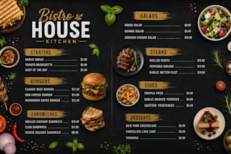 design a professional print ready trifold, bifold brochure menu for  restaurant