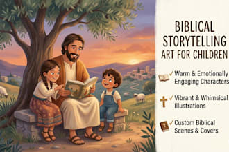 illustrate biblical illustration, bible themed, christian children illustration