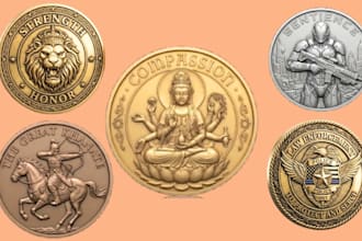 sculpt 3d printable coin, challenge coin, bas relief coin, medallion, coin stl