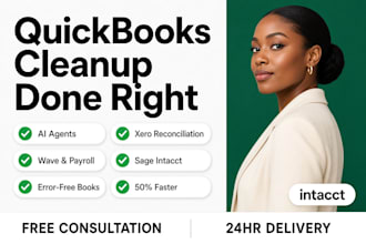 quickbooks cleanup ai agents xero reconciliation wave payroll sage intacct 50
