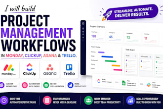 build project management workflows in monday com, clickup, asana and trello