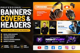 design linkedin banner, instagram carousel, header, facebook, twitch banner