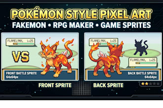 draw pixel art pokemon style sprite, fakemon character, rpg maker, game sprite