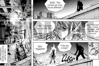 draw japanese manga illustration anime character for fight and action scene