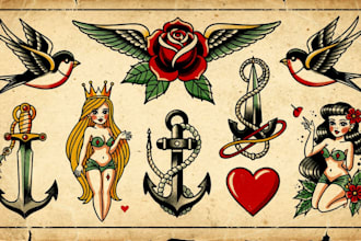 make old school tattoo in traditional tattoo style