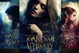 craft a mythical fantasy book cover with cinematic detail