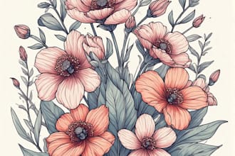 draw flower and plant or anything one line art digital