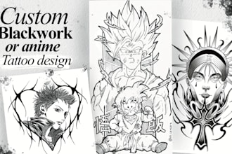 create a custom blackwork or anime tattoo design