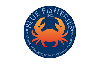 design powerful blue fisheries camp logo