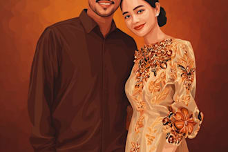 illustrate a fabulous couple portrait illustration