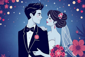 draw couple portrait for wedding illustration