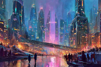 draw a science fiction city and cyberpunk art