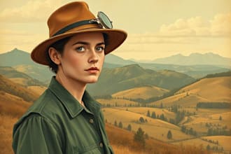 digitally oil paint, vintage portrait, landscape, illustrate