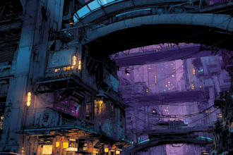 draw illustration of futuristic cyberpunk city