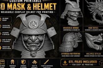 do custom printable 3d mask, 3d helmet, wearable cosplay helmet for printing