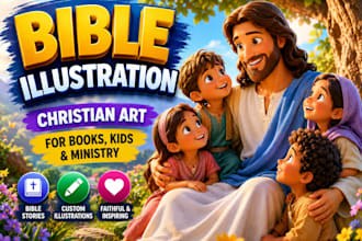 illustrate children bible story, christian cartoons and kids ministry artwork