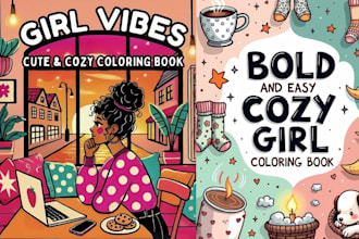 create trendy cozy bold, easy coloring books optimized for amazon KDP and etsy