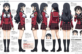 draw character sheet for your oc anime, waifu