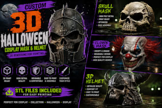 do 3d halloween cosplay mask 3d helmet skull mask clown mask 3d rendering