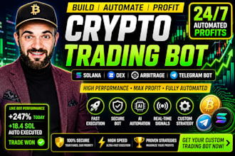 build automated crypto trading bot, arbitrage bot, solana sniper bot, telegram b
