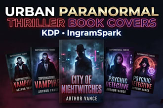 design an urban paranormal thriller book cover for KDP and ingramspark