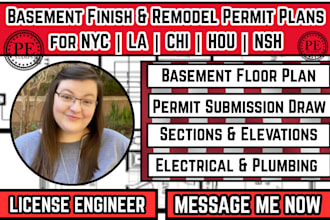 create USA city permit ready basement finish and remodel plans