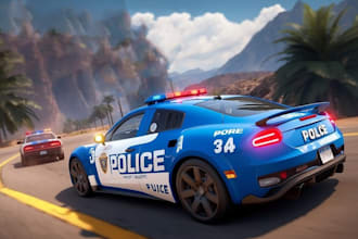 develop a police car chase game, street car race game with unity ads