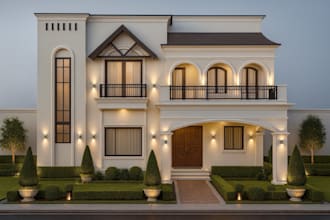 make modern exterior house elevation with 3d render