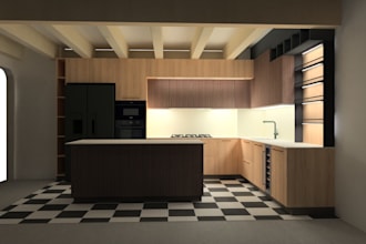 kitchen layout planning with appliance and utility positioning