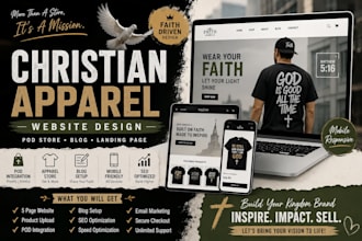 do christian tee apparel pod faith based blog landing page website store design