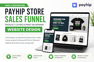 payhip store sales funnel product listing print on demand wesite design