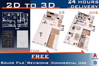 convert floor plan to 3d model from cad PDF sketch fast