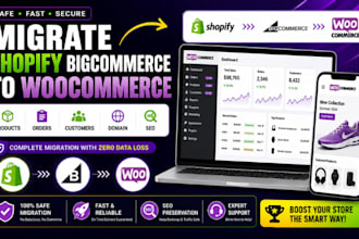 migrate shopify bigcommerce products orders customers domain seo to woocommerce