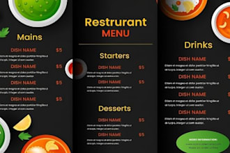 design animated restaurant digital menu board, TV screen menu and food flyer