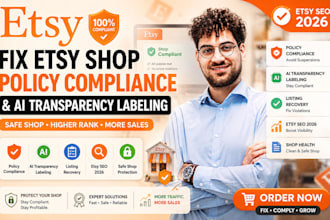 fix etsy shop policy compliance and ai transparency labeling