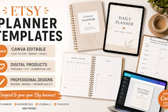 design etsy planner templates in canva for your digital shop
