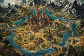draw a fantasy map with digital watercolours