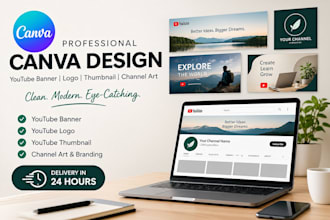 do canva youtube banner, logo, thumbnail you tube channel art branding in 24 hrs