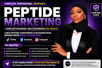 fix peptide ads issues, setup google, facebook, tiktok ads for peptide website