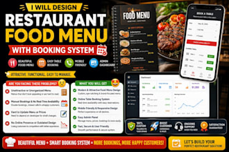 design restaurant food menu with booking system