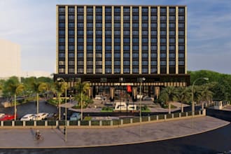 renovate commercial high rise building,hotel exterior visual,streetscape render