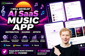 develop saas ai music distribution app, ai music sharing app, ai artiste app