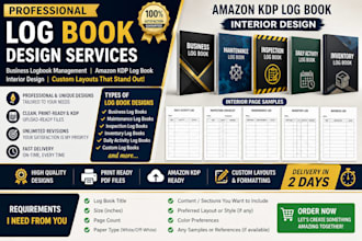 design professional log books, amazon KDP interiors, and business branding