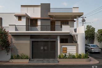 design realistic modern 3d elevation with exterior details