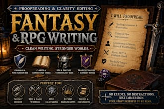 proofread fantasy, rpg or game writing for grammar clarity and errors stories