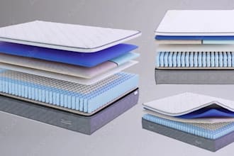 design 3d bedding, pillows, mattress, blankets modeling and rendering concept